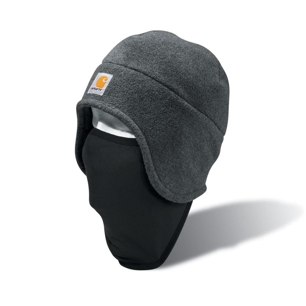 Carhartt Men's Fleece 2-in-1 Hat with Face Mask Charcoal Grey Earflap Beanie